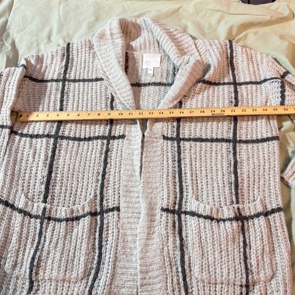 Leith Women's XS/S Gray Windowpane Open Cardigan Pockets Chunky Knit Sweater - Picture 6 of 8